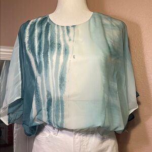 Alfani Deco Breeze Sheer Crop Top Blue Green PS NWT